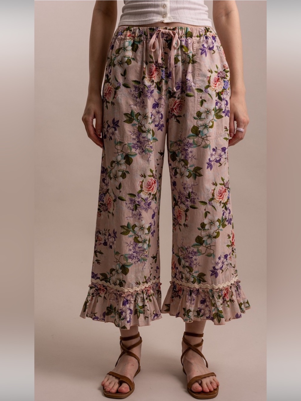 308 ❤️BlueVelvet elastic waist ruffle hem pants